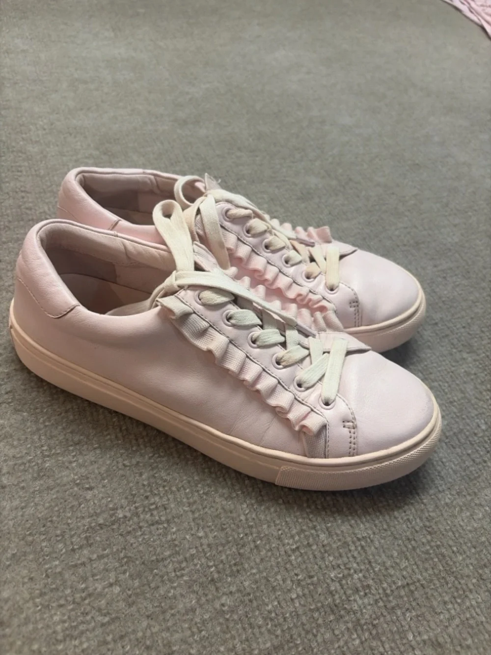 Tory Sport by Tory Burch Pink Ruffle Sneakers Leather Lace Up Women’s Size 8